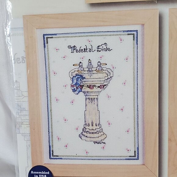Set Of Three 6" X 8" Counted Cross Stitch Kits "Bathroom Fixtures" Design Works - Picture 5 of 6